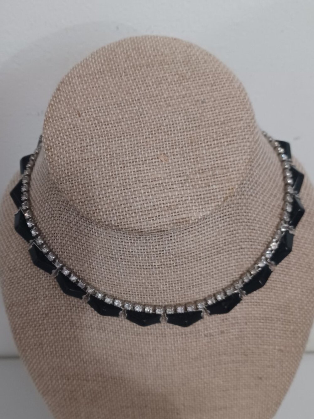 KRAMER of New York Black & Clear Rhinestone Necklace Signed Vintage Jewelry